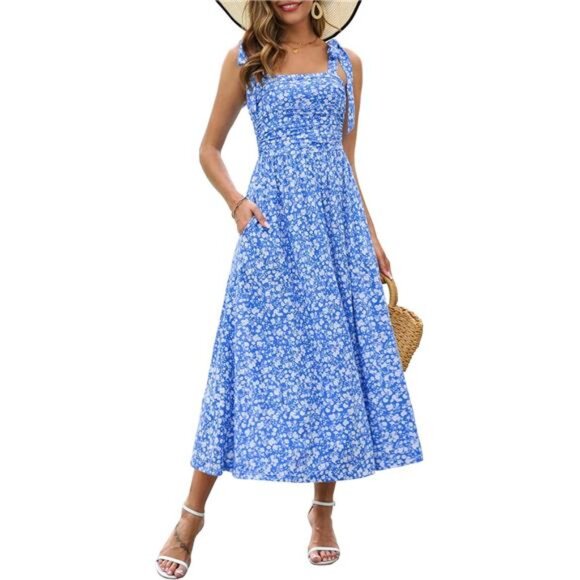 Dresses & Skirts - Summer Spaghetti Strap Floral Maxi Dress Blue